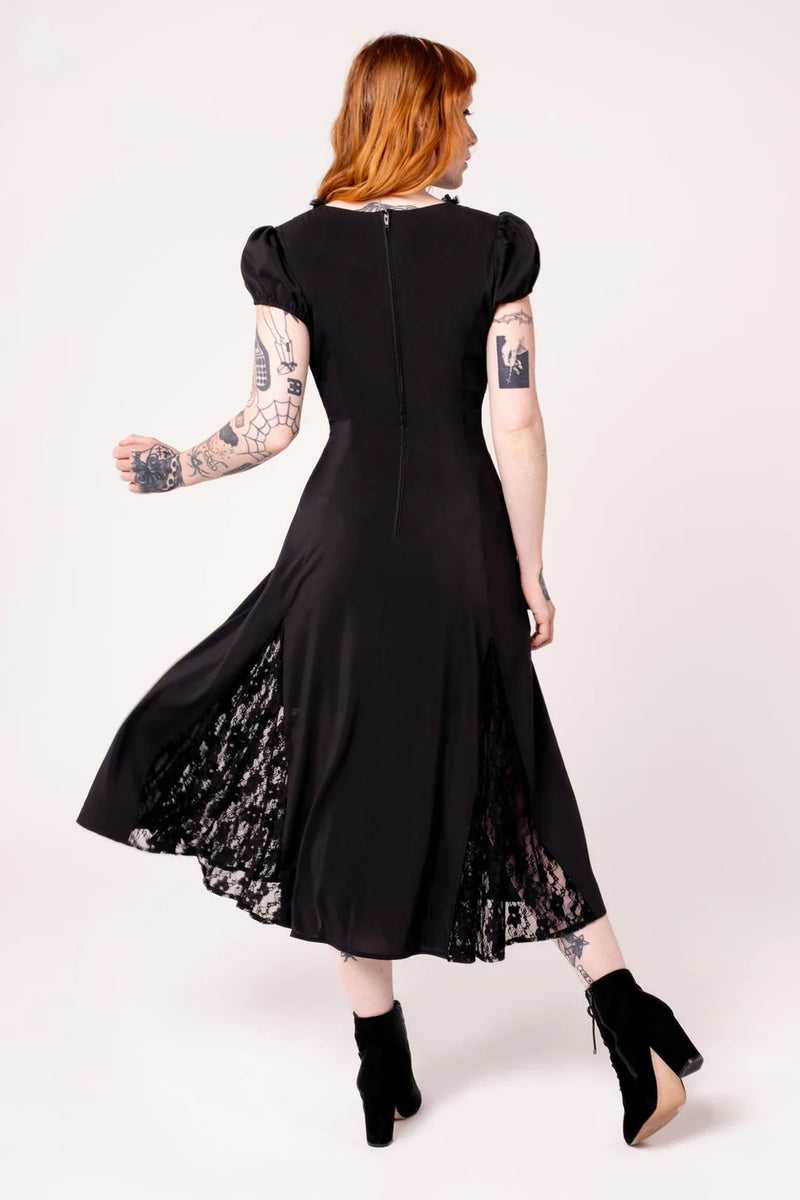 Edith Lace Cut Out Midi Dress in Black by Hell Bunny X-Large
