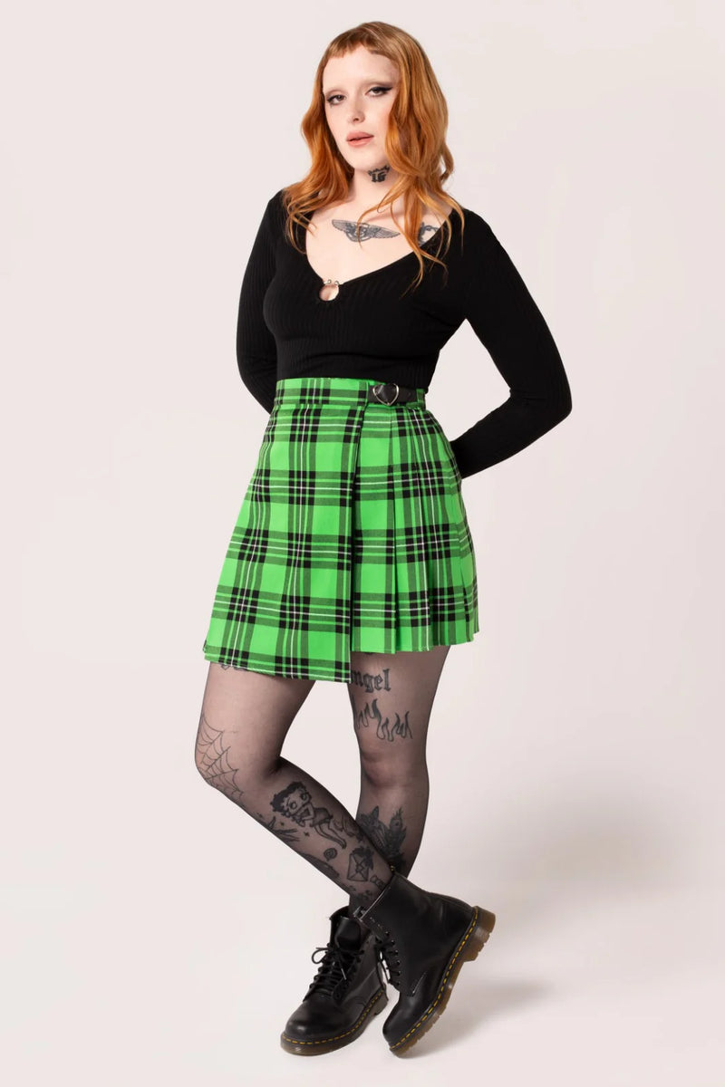 Cory Neon Green Plaid Mini Skirt by Hell Bunny Modern Millie