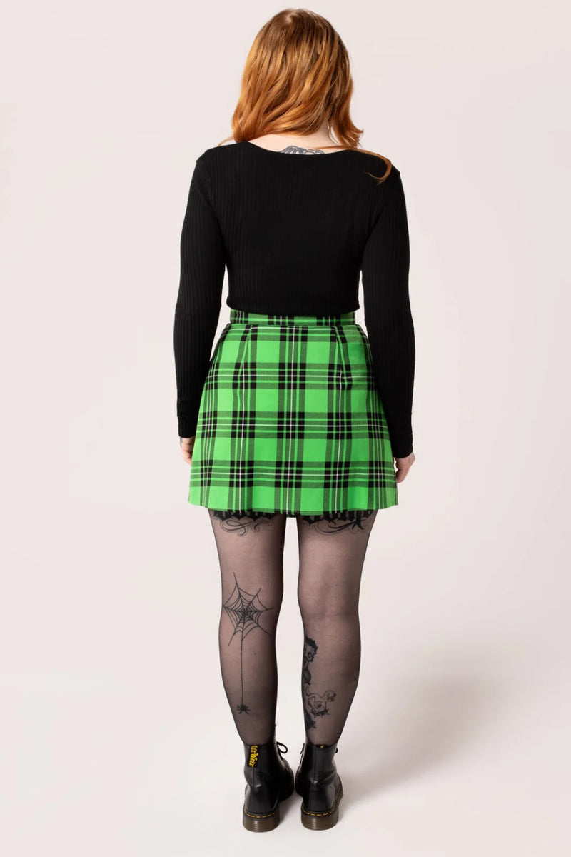 Cory Neon Green Plaid Mini Skirt by Hell Bunny