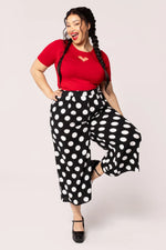 Dolores Wide Leg Cropped Pants in Black Polka-Dot by Hell Bunny