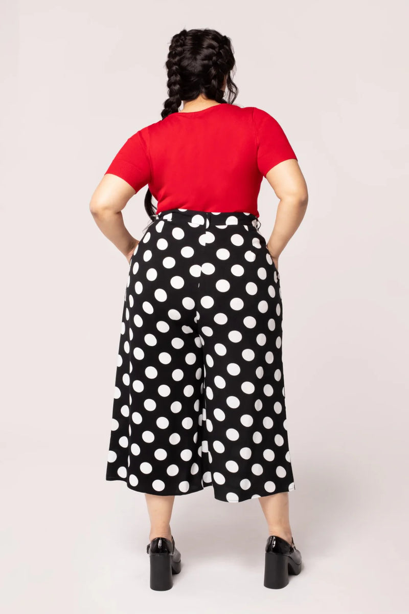 Dolores Wide Leg Cropped Pants in Black Polka-Dot by Hell Bunny