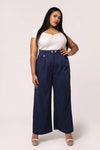 Navy Pinstripe Wide Leg Costello Pants by Hell Bunny