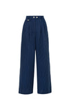 Navy Pinstripe Wide Leg Costello Pants by Hell Bunny