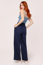 Navy Pinstripe Wide Leg Costello Pants by Hell Bunny