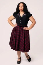Carmina Burgundy Plaid Circle Skirt by Hell Bunny