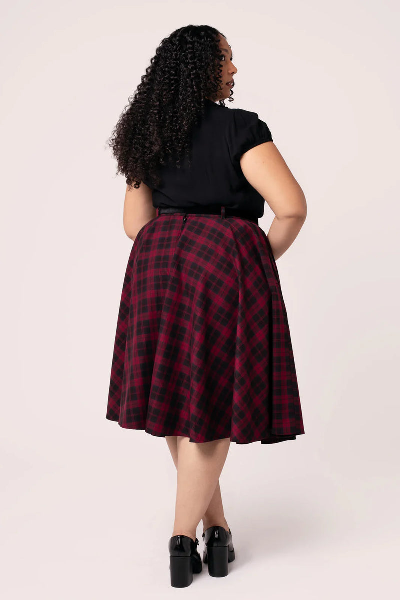 Carmina Burgundy Plaid Circle Skirt by Hell Bunny
