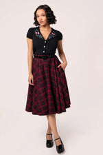 Carmina Burgundy Plaid Circle Skirt by Hell Bunny