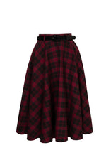 Carmina Burgundy Plaid Circle Skirt by Hell Bunny