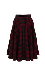 Carmina Burgundy Plaid Circle Skirt by Hell Bunny