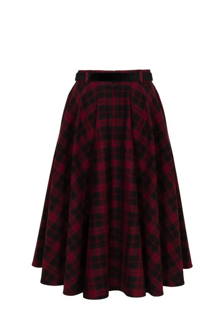 Carmina Burgundy Plaid Circle Skirt by Hell Bunny