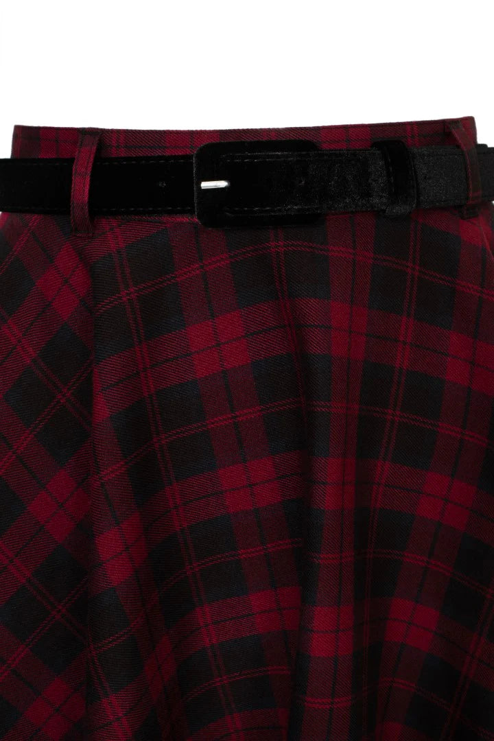 Carmina Burgundy Plaid Circle Skirt by Hell Bunny
