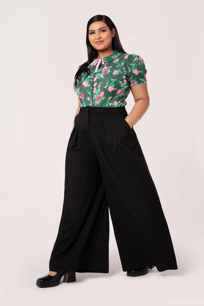 Simone Wide Leg Pants in Black by Hell Bunny – Modern Millie