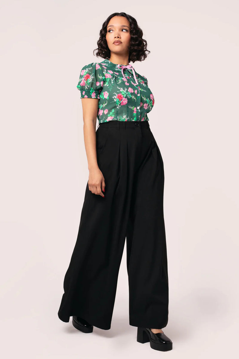 Simone Wide Leg Pants in Black by Hell Bunny – Modern Millie