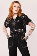 Grungy Spider Button Down Top by Hell Bunny