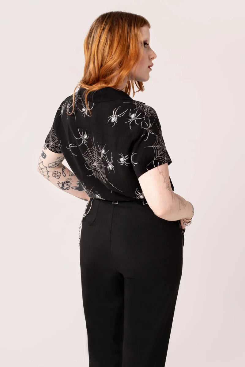 Grungy Spider Button Down Top by Hell Bunny