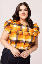 Darlene Orange Plaid Top by Hell Bunny