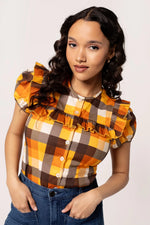 Darlene Orange Plaid Top by Hell Bunny