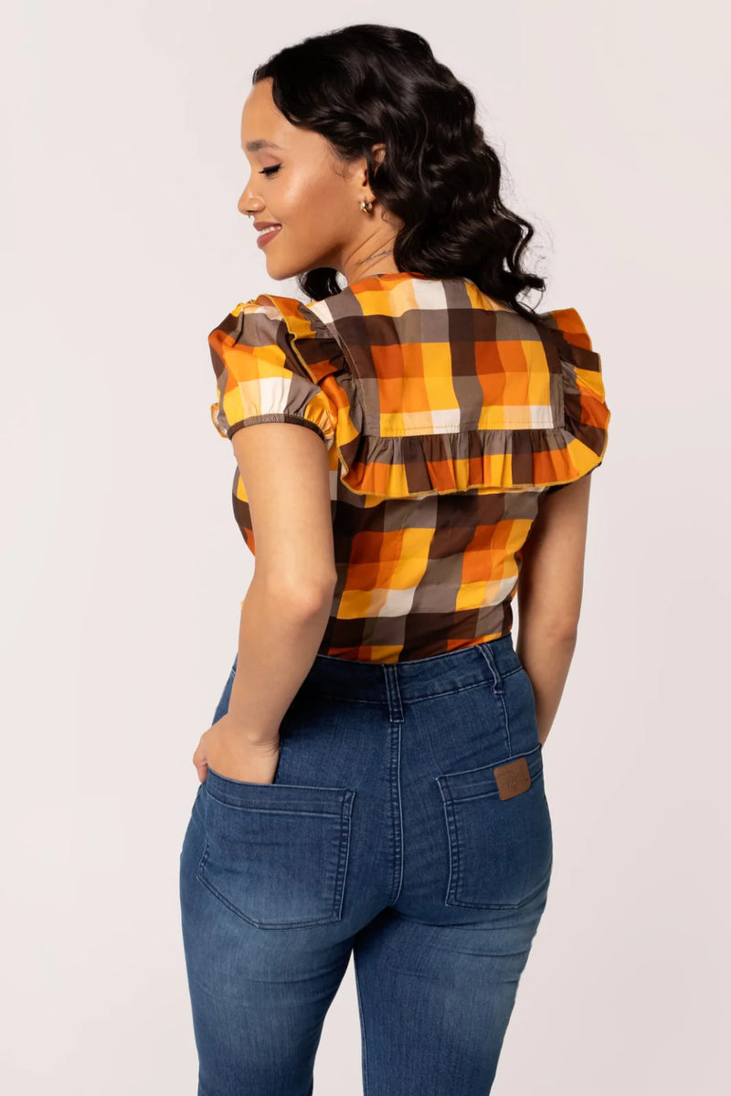 Darlene Orange Plaid Top by Hell Bunny