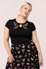 Butterfly Short Sleeve Kocho Knit Crop Top by Hell Bunny