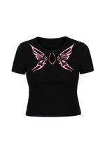 Butterfly Short Sleeve Kocho Knit Crop Top by Hell Bunny