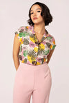 Benita Tropical Print Button Down Top by Hell Bunny