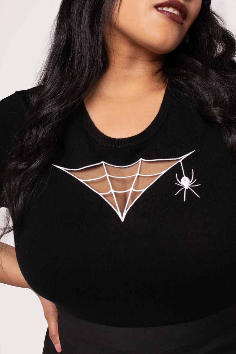 Cobweb Pullover Sweater Knit Top by Hell Bunny
