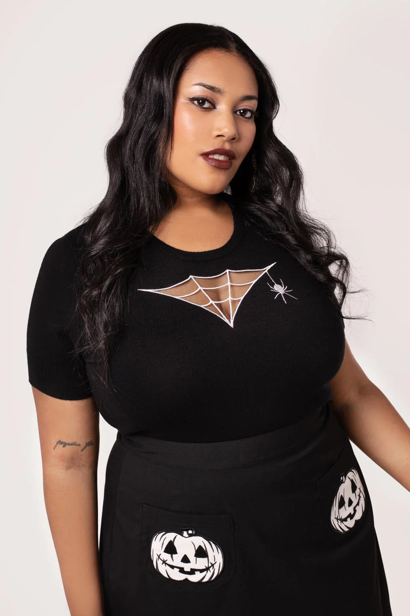 Cobweb Pullover Sweater Knit Top by Hell Bunny