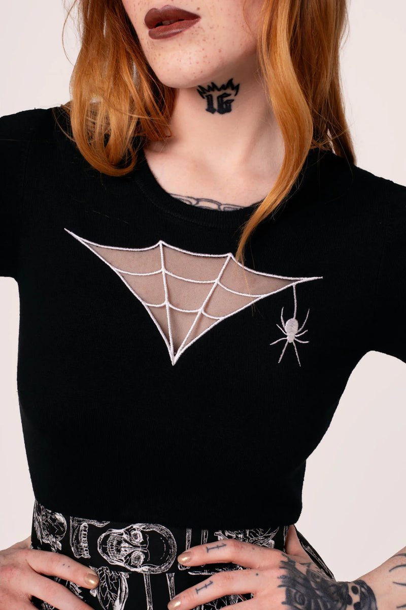 Cobweb Pullover Sweater Knit Top by Hell Bunny