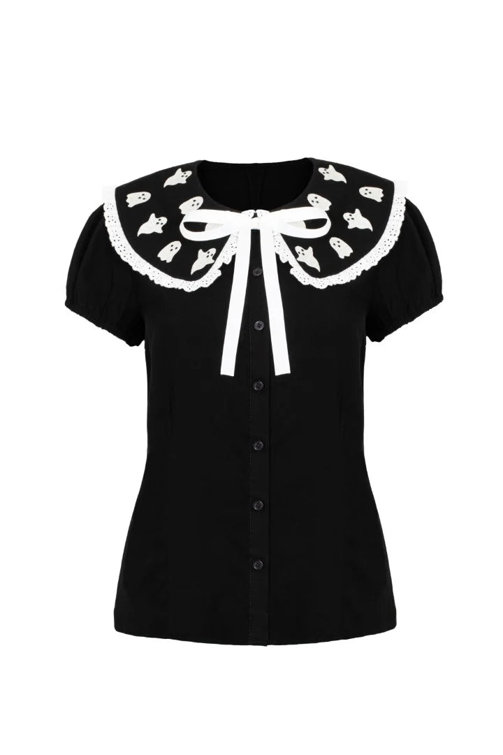 Phantomette Ghost Blouse by Hell Bunny