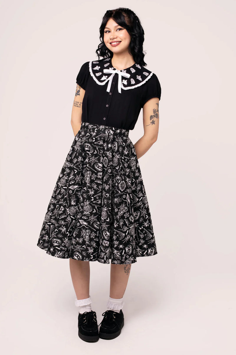 Phantomette Ghost Blouse by Hell Bunny