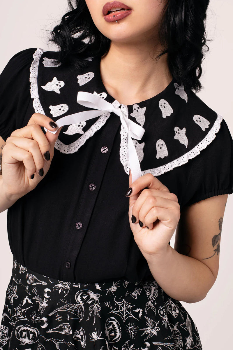 Phantomette Ghost Blouse by Hell Bunny