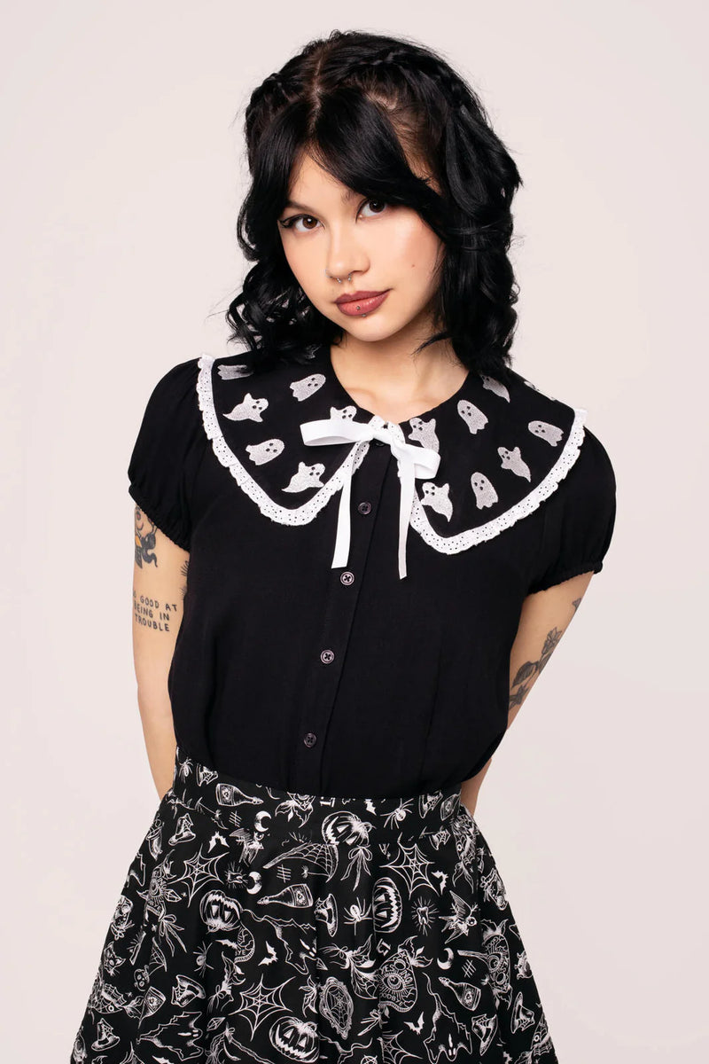 Phantomette Ghost Blouse by Hell Bunny