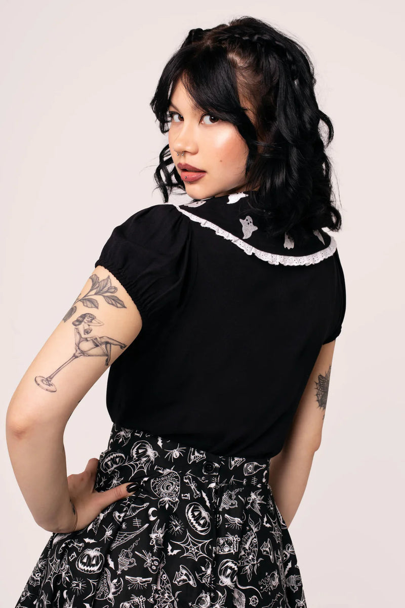 Phantomette Ghost Blouse by Hell Bunny