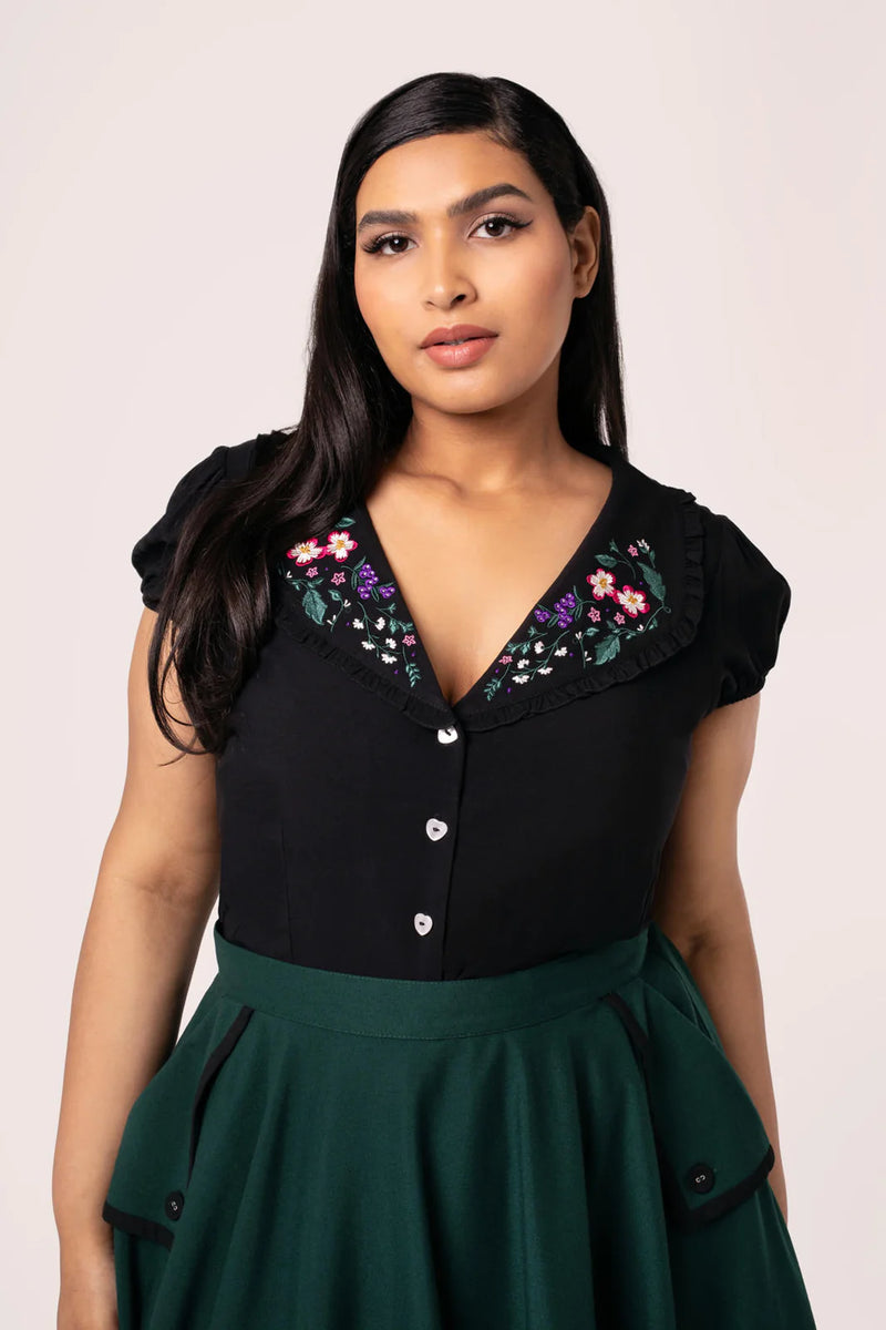 Winnie Embroidered Blouse by Hell Bunny