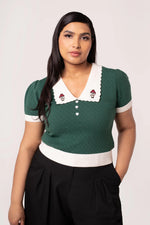 Mushroom Genevieve Sweater in Green by Hell Bunny
