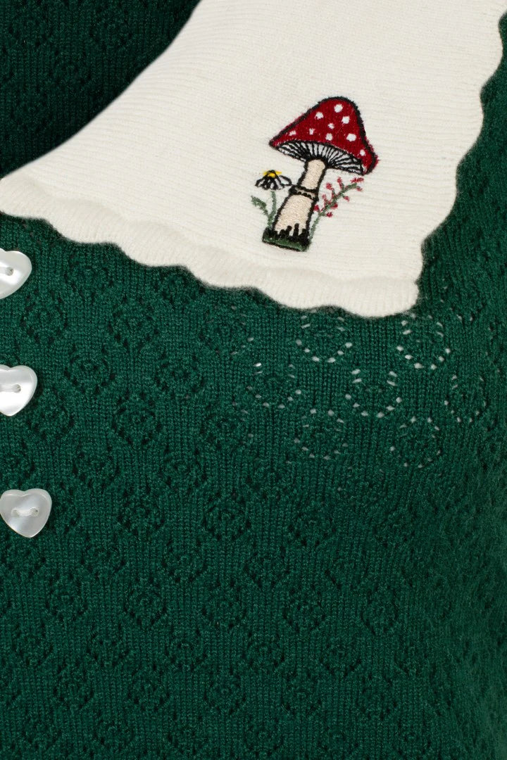 Mushroom Genevieve Sweater in Green by Hell Bunny