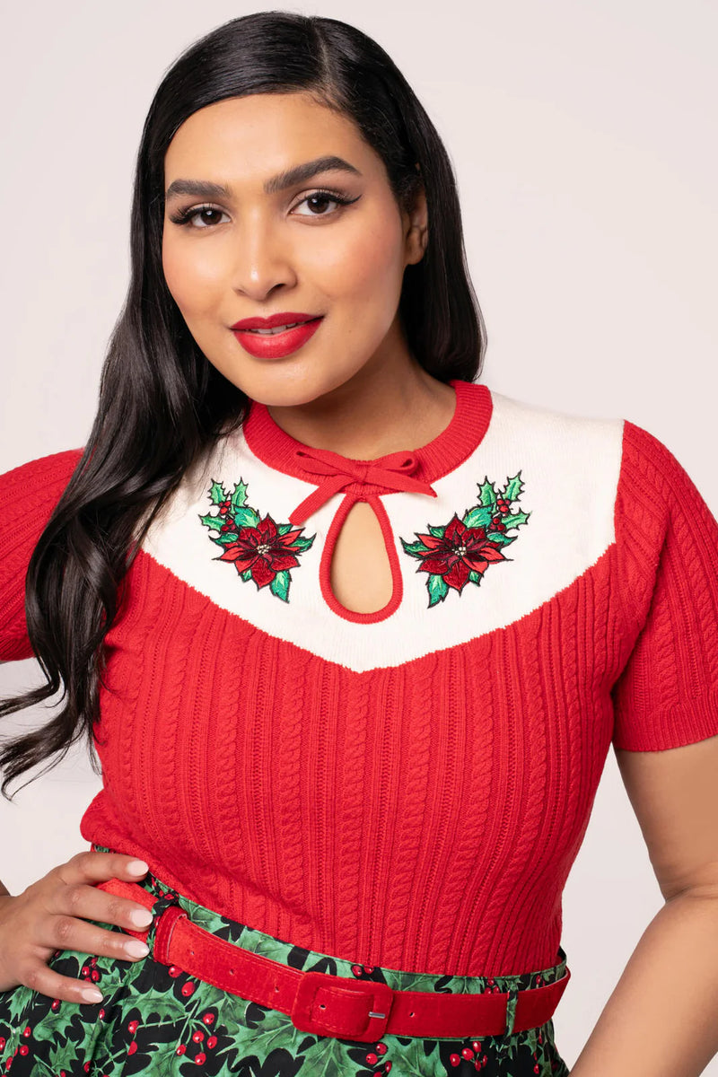 Poinsettia Sweater in Red by Hell Bunny