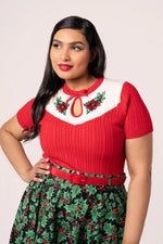 Poinsettia Sweater in Red by Hell Bunny
