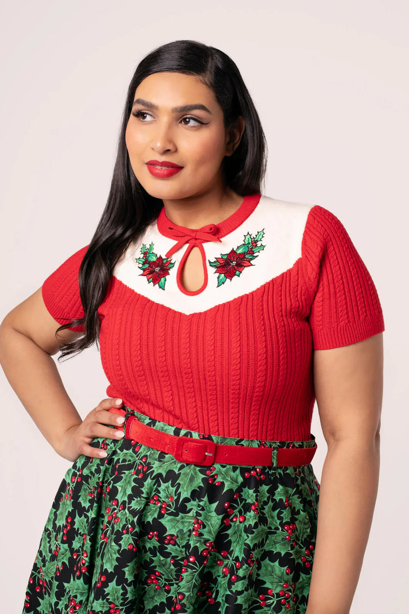 Poinsettia Sweater in Red by Hell Bunny
