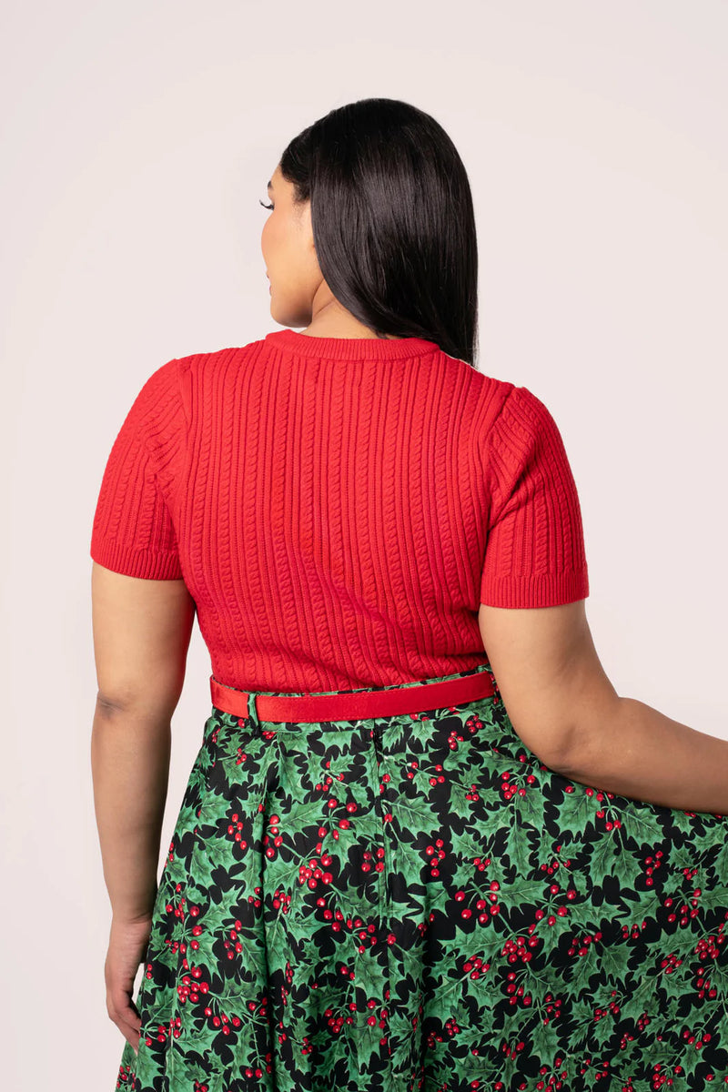 Poinsettia Sweater in Red by Hell Bunny