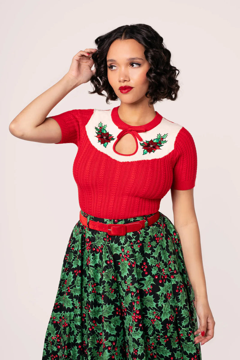 Poinsettia Sweater in Red by Hell Bunny