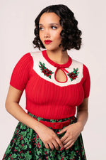 Poinsettia Sweater in Red by Hell Bunny
