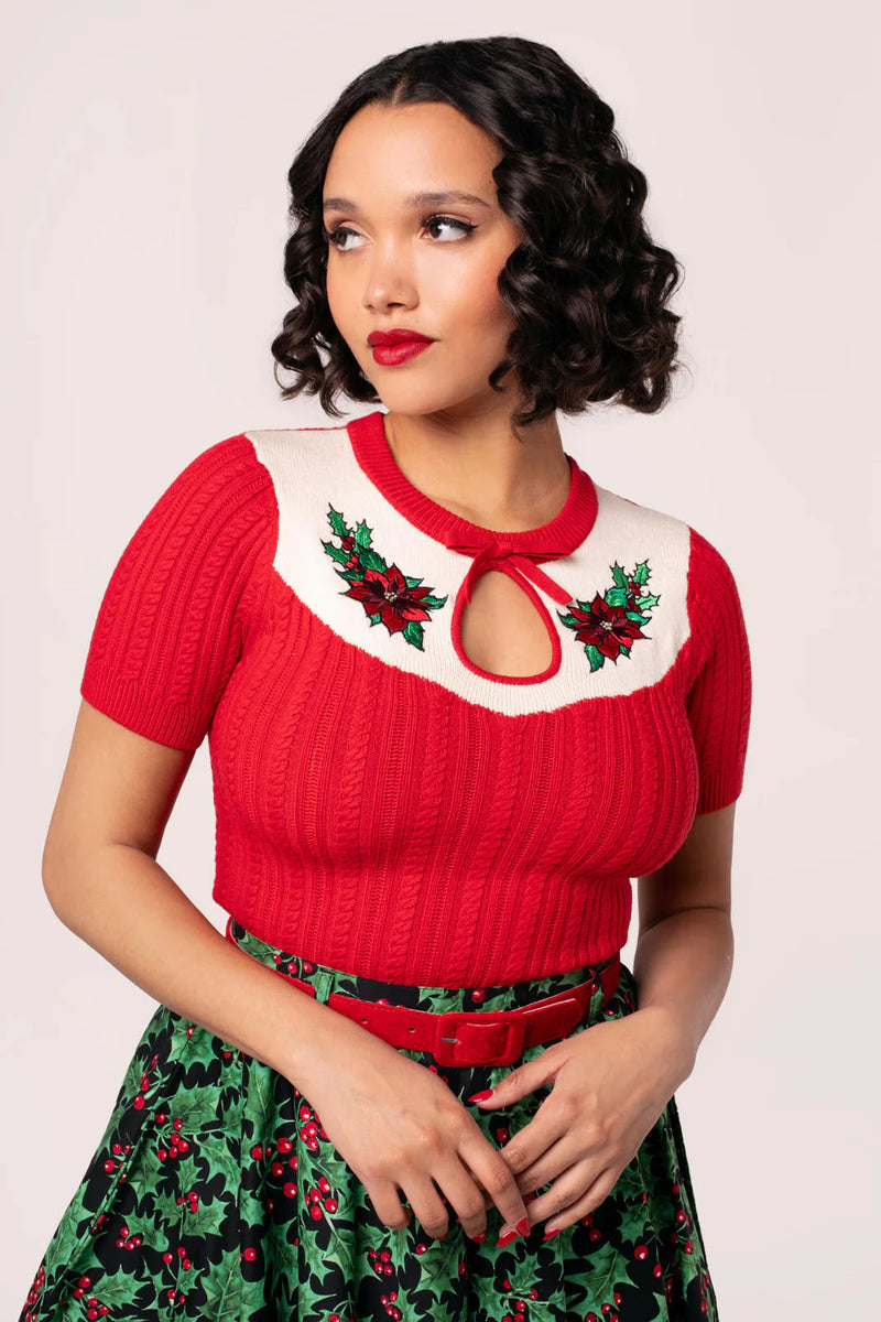 Poinsettia Sweater in Red by Hell Bunny