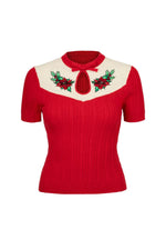 Poinsettia Sweater in Red by Hell Bunny