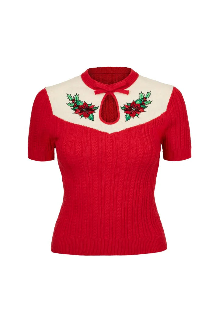 Poinsettia Sweater in Red by Hell Bunny