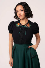 Squirrel Embroidered Chester Top by Hell Bunny