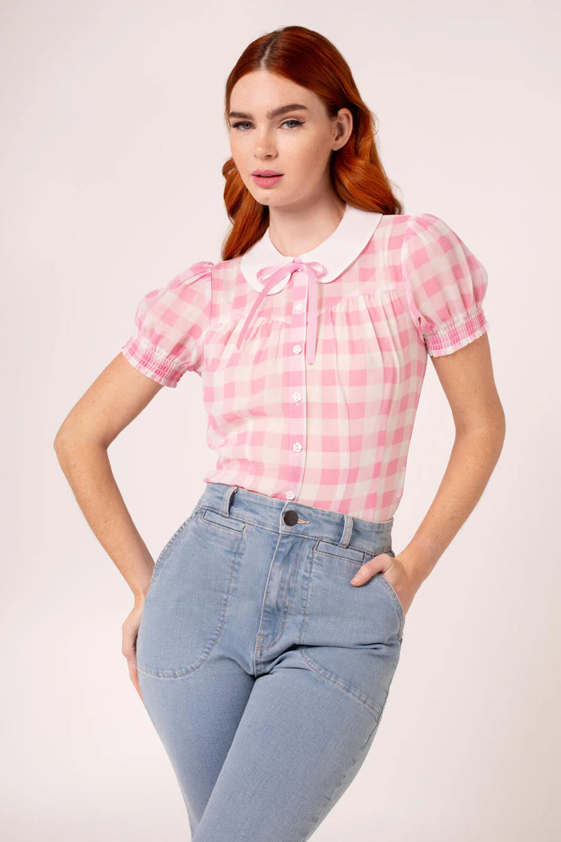 Pink Gingham Chiffon Cindy Top by Hell Bunny – Modern Millie