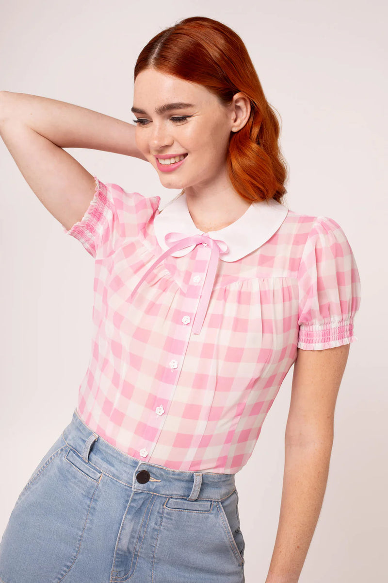 Pink Gingham Chiffon Cindy Top by Hell Bunny – Modern Millie