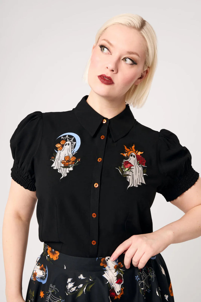 Ghost Flower Blouse by Hell Bunny – Modern Millie