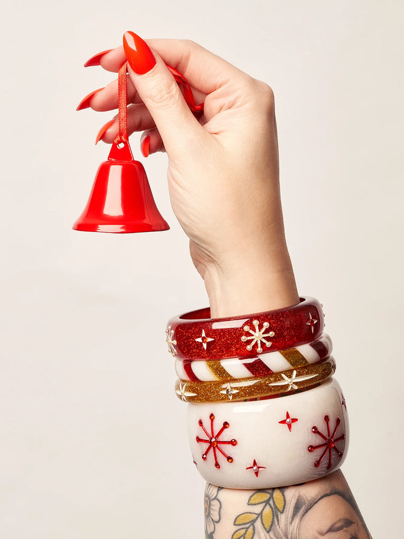 Wide White Snowflake Bangle Bracelet by Splendette in Multiple Sizes